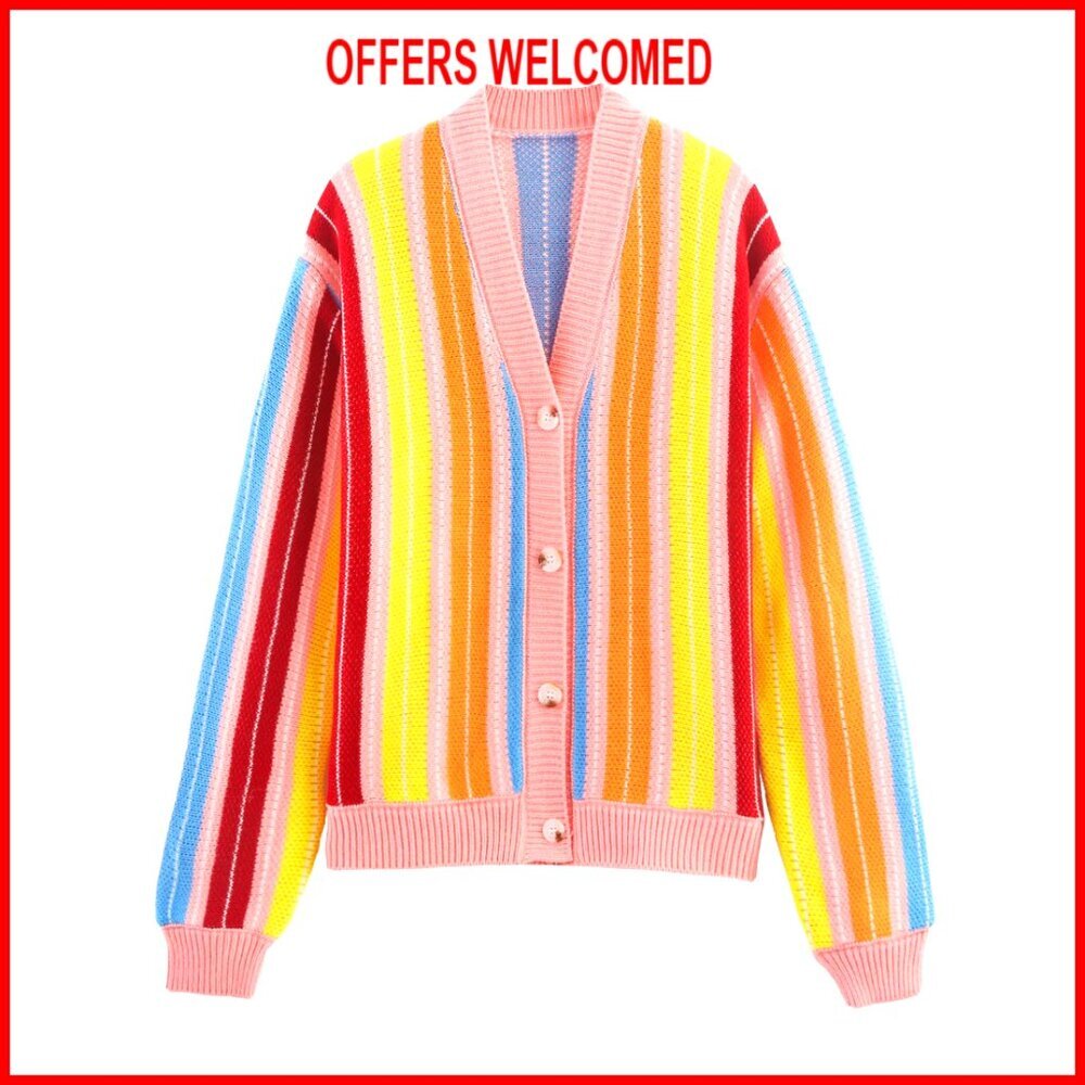 Long Sleeve V-Neck Button Down Cardigan Sweater Loose Fit Knit Coat